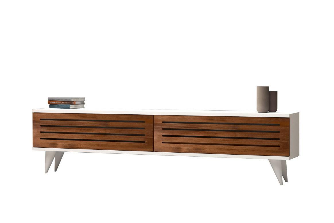 Comoda TV Salvador, Model Hill, 160x40x25 cm, Nuc/Alb - 2 | YEO