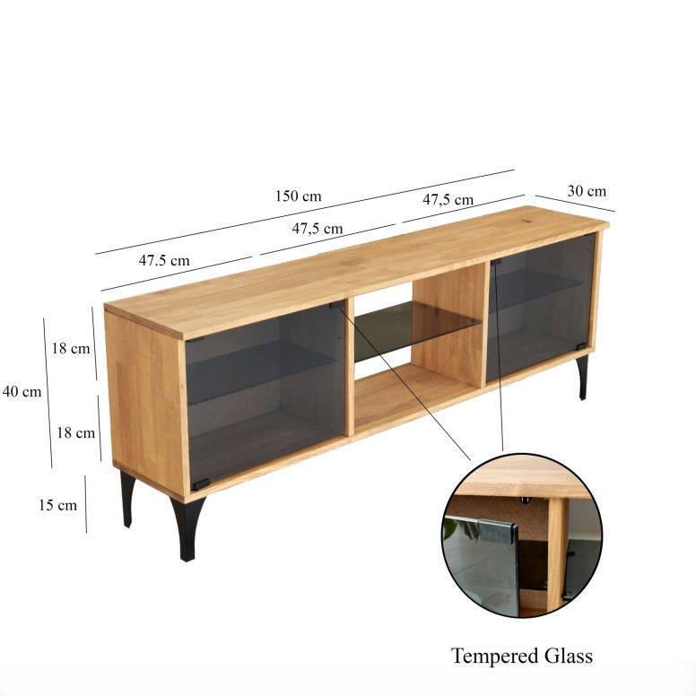 Comoda TV Salvador, Model Mistero, 150x40x30 cm, Stejar - 2 | YEO