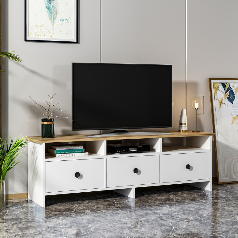 Comoda TV Salvador, Model Oslo, 150x47x36 cm, Alb/Safir - 2 | YEO