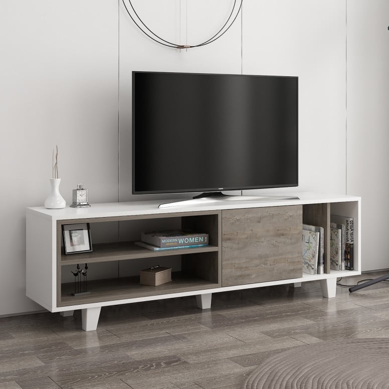 Comoda TV Salvador, Model Rosmar, 160x48.6x35 cm, Alb/Wenge