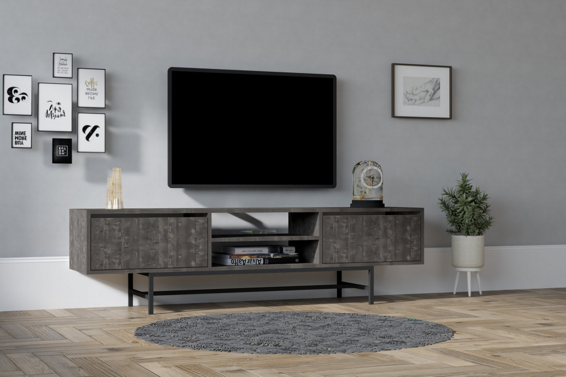 Comoda TV Salvador, Model Tauber, 180x50x40 cm, Antracit