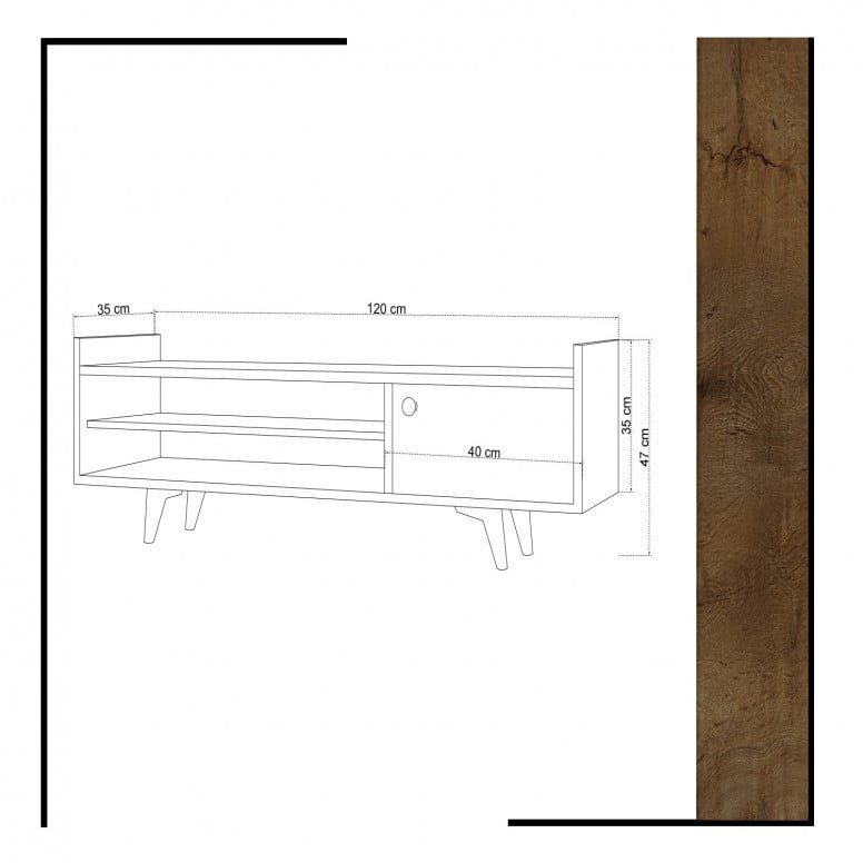 Comoda TV Salvador, Model Ticaba, 120x47x35 cm, Alb/Nuc