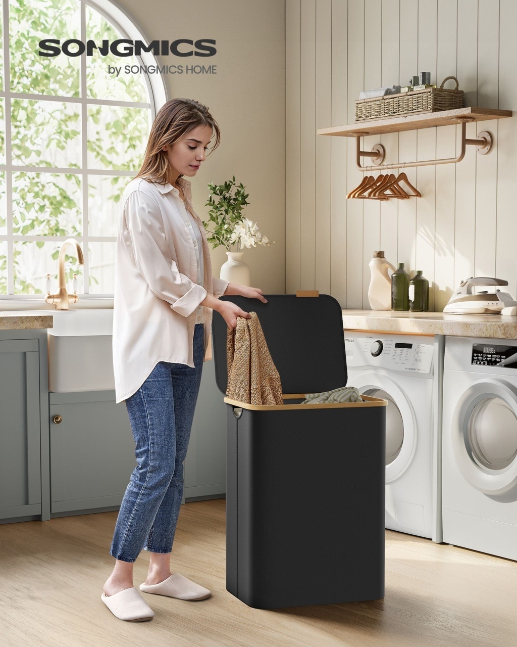 Cos de rufe Songmics Negru 52x38.5x70.5 cm
