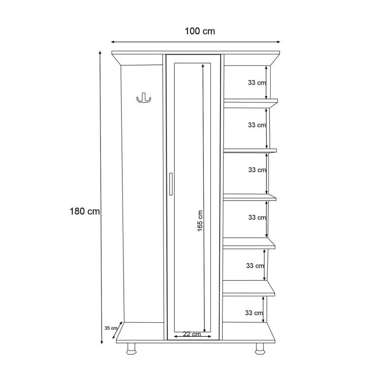 Cuier cu rafturi Model Ceviz, Alb/Nuc, 100x35x180 cm