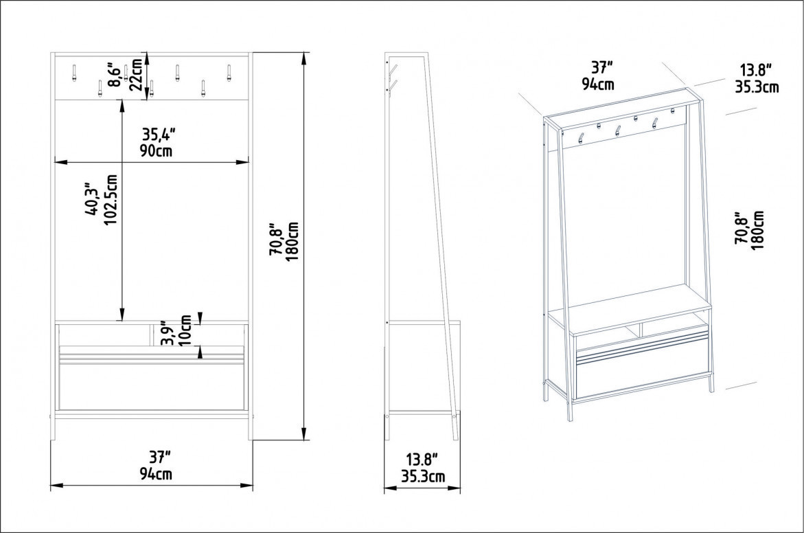Cuier hol cu dulap Model Devin, Marmorat, 94x35.3x180 cm