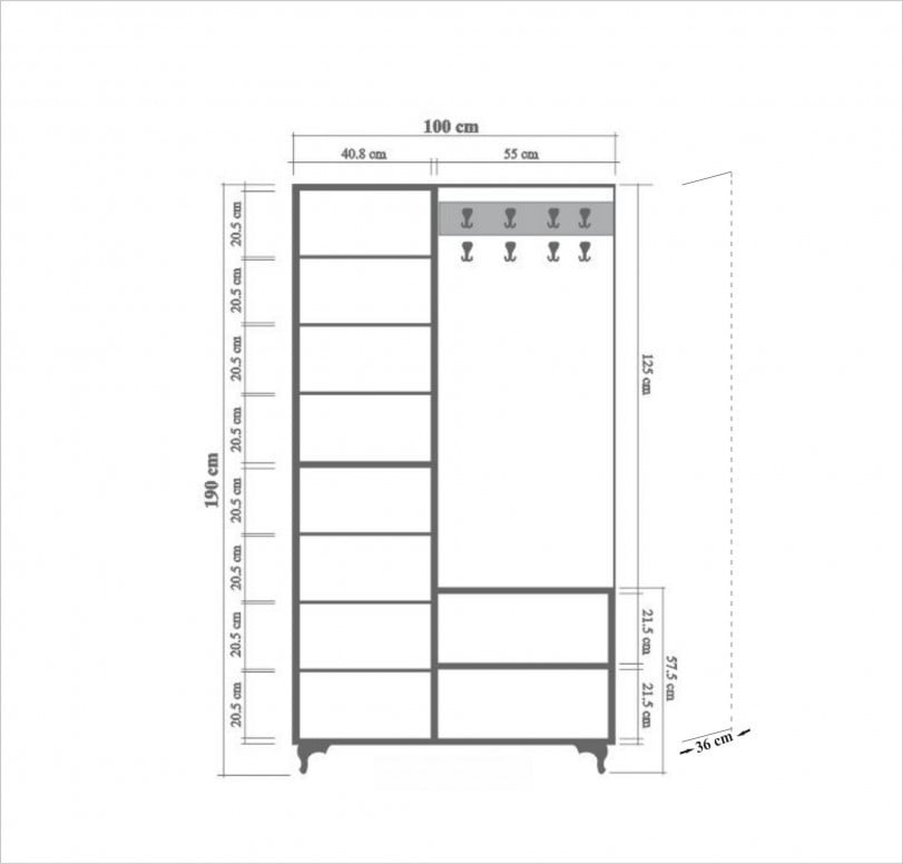 Cuier hol cu dulap Model Hickman, Stejar sonoma, 100x36x190 cm