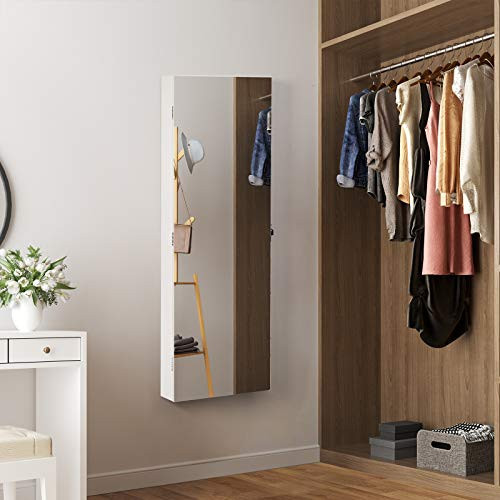 Dulap bijurerii cu oglinda, Songmics, Alb, 108x10x37.2 cm - 3