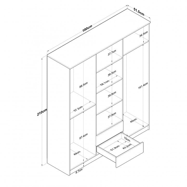 Dulap haine Model BA113, Stejar/Alb, 180x51.5x210 cm