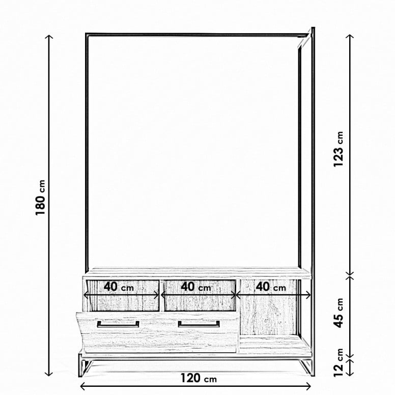 Dulap multifunctional Model Minsk, Negru/Pin, 120x45x180 cm