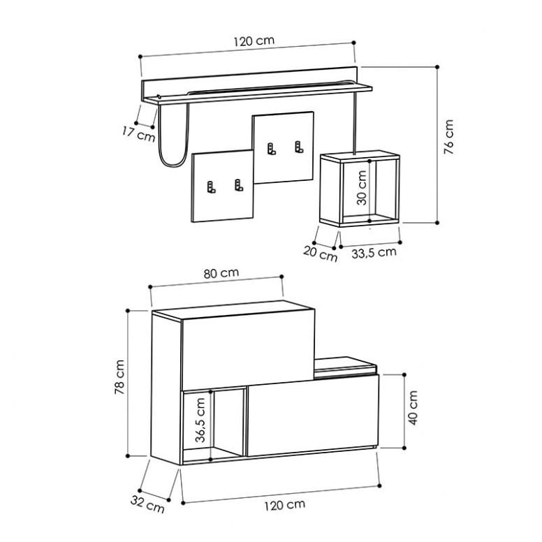 Dulap Pantofi Model Richardson, Antracit, Stejar, 120x32x78 cm