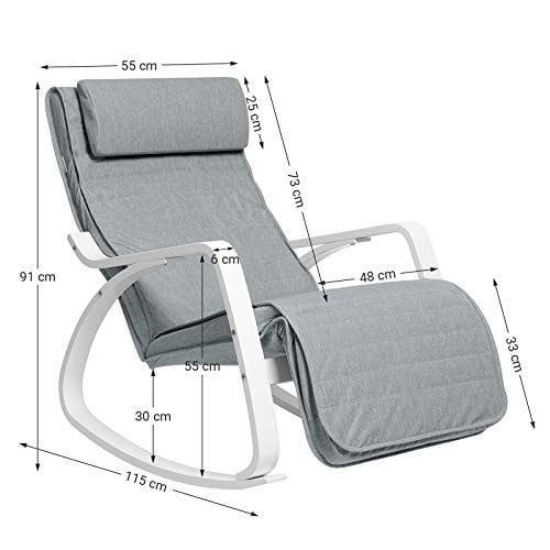 Fotoliu balansoar, Songmics, Gri-Alb, 121.5x67x84 cm