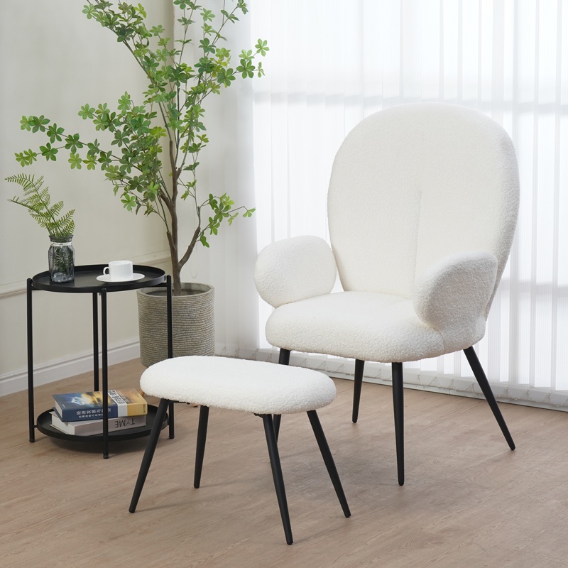 Fotoliu cu suport picioare Model Qarar, Alb/Negru, 67.5x67.5x106 cm - 1 | YEO