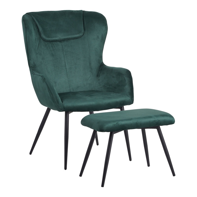 Fotoliu cu suport picioare Model Rueda, Verde inchis/Negru, 71.5x66.5x99 cm