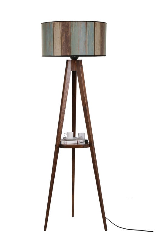 Lampadar Sehbali tripod lambader ceviz silindir renkli abajurlu Multicolor