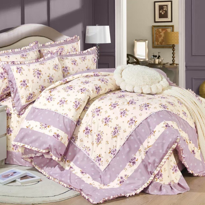 Lenjerie cu Broderie si Volanase Purple Bouquet, 4 Piese (Finet)