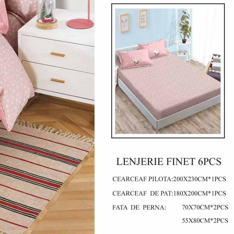 Lenjerie cu Elastic 180x200 cm, Elvis 6 Piese (Finet)