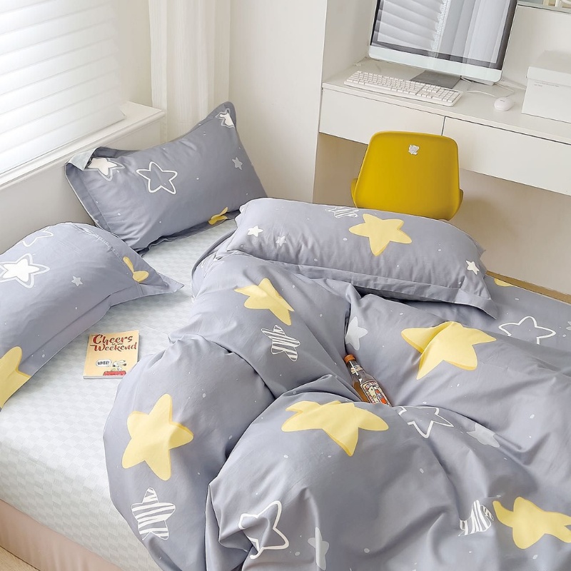 Lenjerie cu Elastic 180x200, Yellow Star 4 Piese (Bumbac 100% Percale)