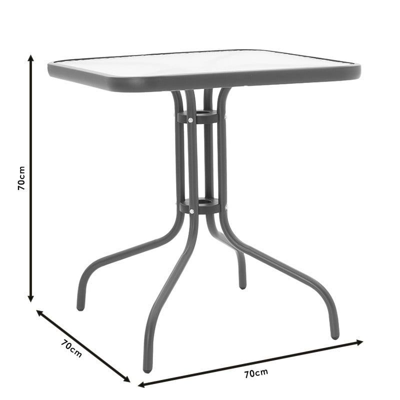 Masa exterior Watson din metal maro cu sticla 70x70x70cm