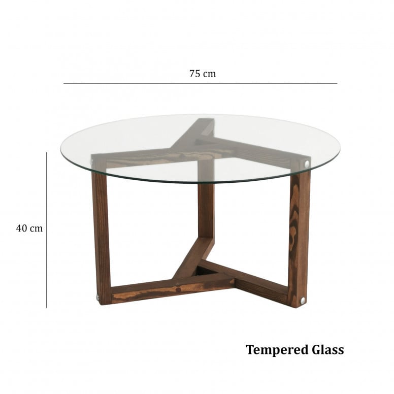 Masuta de Cafea Model Alaia, 75x75x40 cm, Nuc, Lemn masiv, Blat Sticla securizata