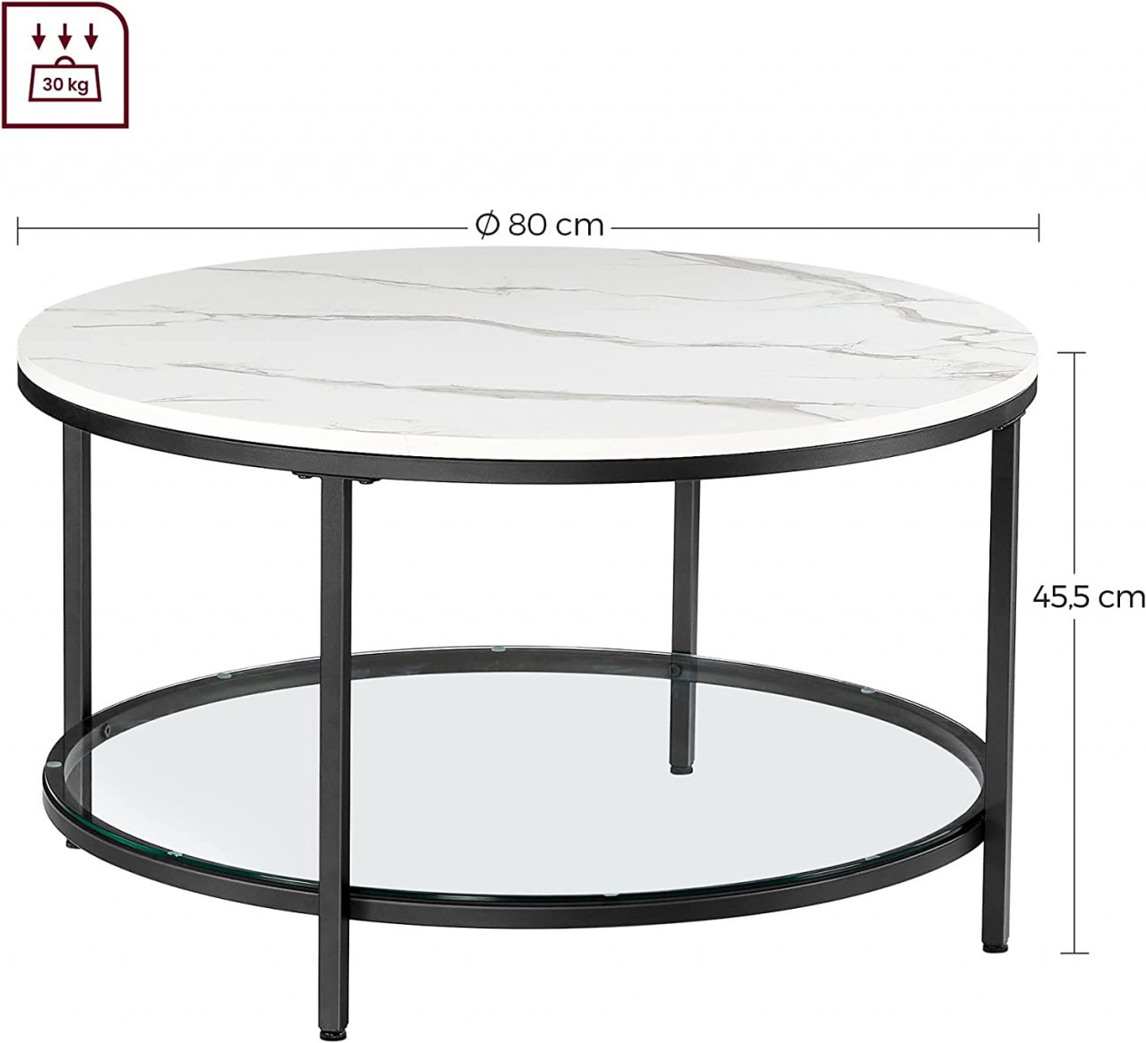 Masuta de Cafea Model Cesar, 80x80x45 cm, Alb/Negru, Blat Sticla securizata - 2 | YEO