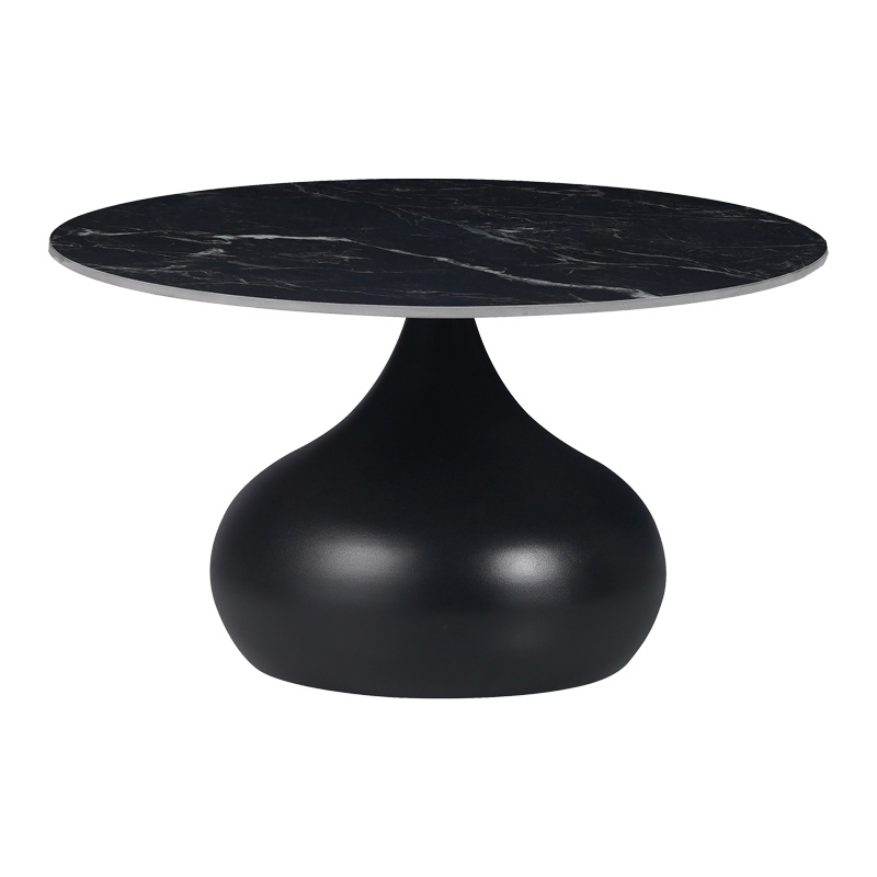 Masuta de Cafea Model Kirkene, Negru marmorat, D70x40 cm