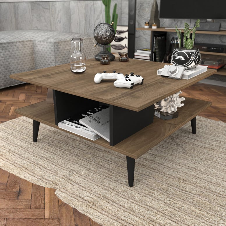 Masuta de Cafea Model Vienna, 89x89x44 cm, Nuc/Negru - 3 | YEO