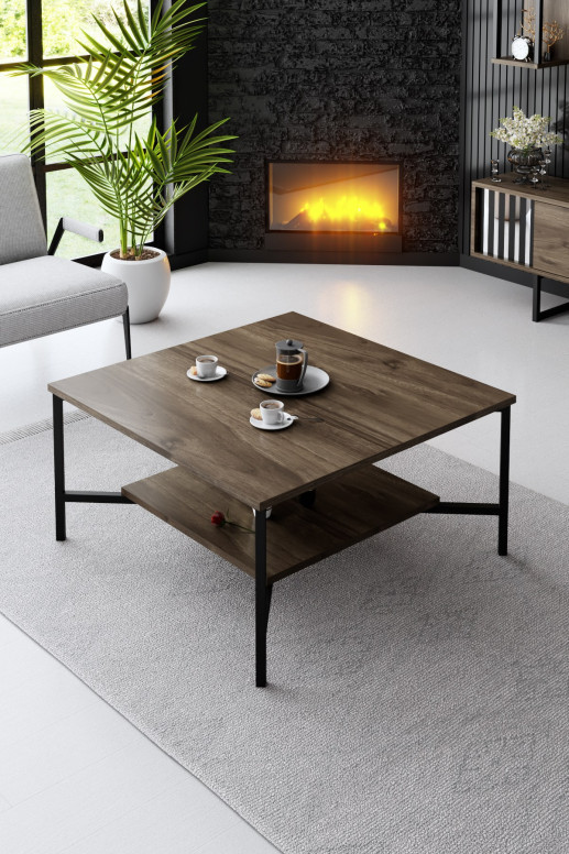 Masuta de Cafea Model Willow, 80X80X40 cm, Nuc Negru