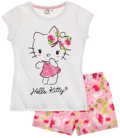 Pijama alba cu maneci scurte Hello Kitty