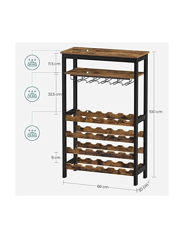 Raft pentru sticle de vin, Model Jackson, 24 sticle, Maro rustic/Negru, 30x66x100 cm - 3 | YEO