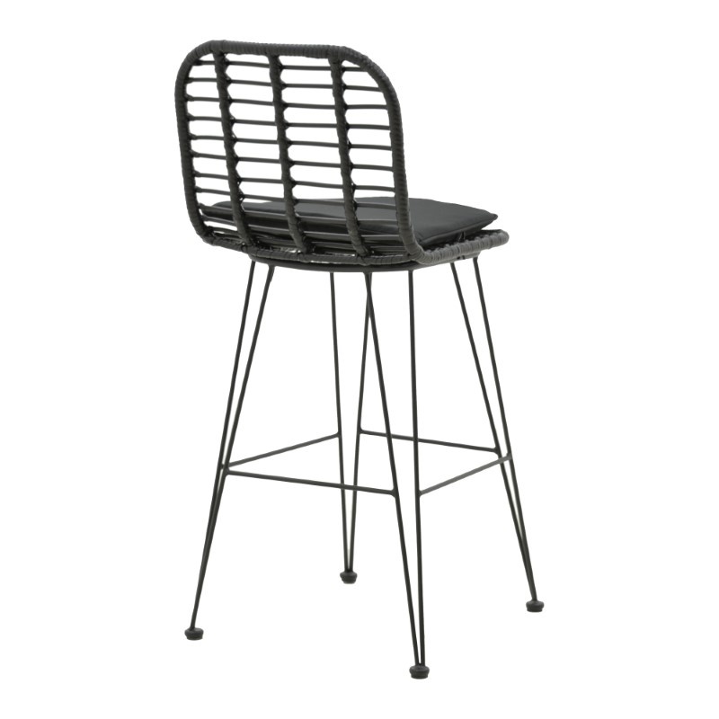 Scaun de bar pentru exterior, Model Naoki, culoare negru, metal si poliratan, 46x56x110 cm - 2 | YEO