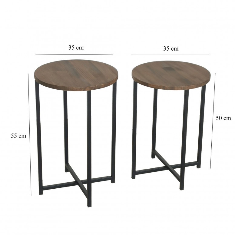Set 2 Masue de Cafea Model Lynch, 35x35x55/35x35x50 cm, Blat Lemn 100%, Nuc/Negru