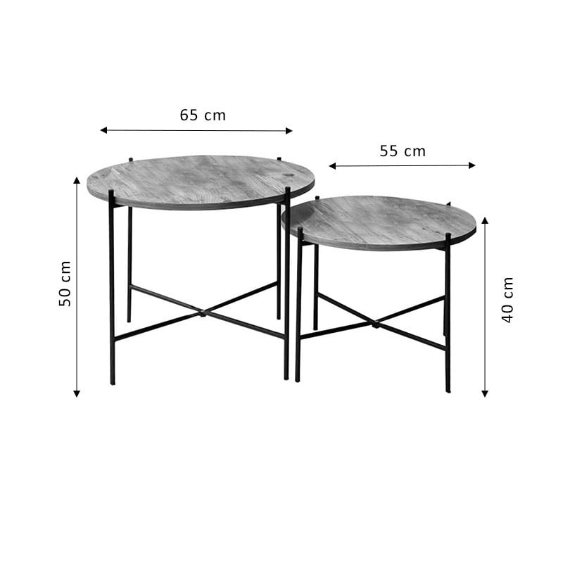 Set 2 Masute de Cafea Model Zain, 65 - 55x65 - 55x50 - 40 cm, Stejar/Negru