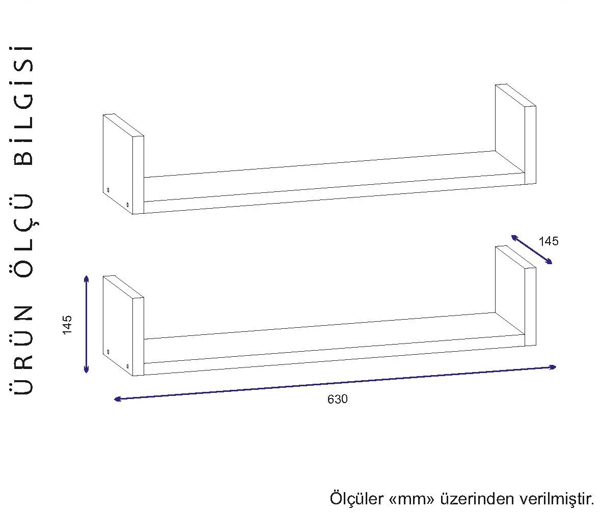 Set 2 rafturi Iris Alb 63x14.5x14.5 cm - 3 | YEO