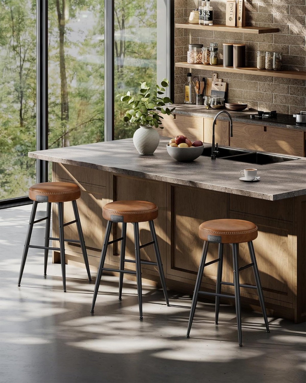 Set 2 scaune de bar Model Emberly, Coniac/Negru, 49.5x49.5x63 cm - 3 | YEO