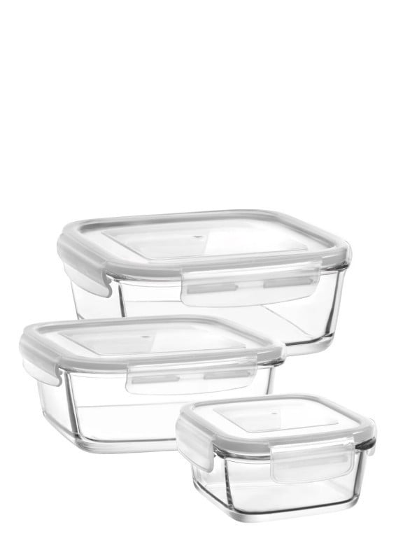 Set 3 cutii de depozitare alimente LV-FRESCOS6, Transparent Gri