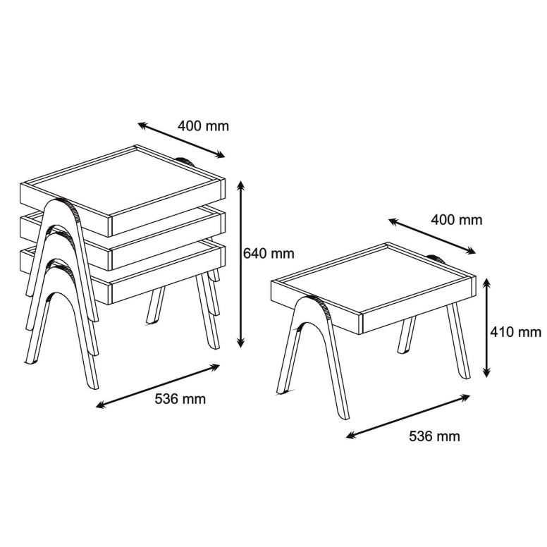 Set 3 Masute de Cafea Model Hancock, 53.6x40x64 cm, Nuc/Crem