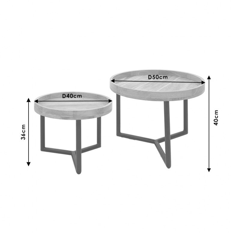 Set 3 Masute de Cafea Model Jefferson, 50x50x40/40x40x36 cm, Nuc/Negru - 3 | YEO