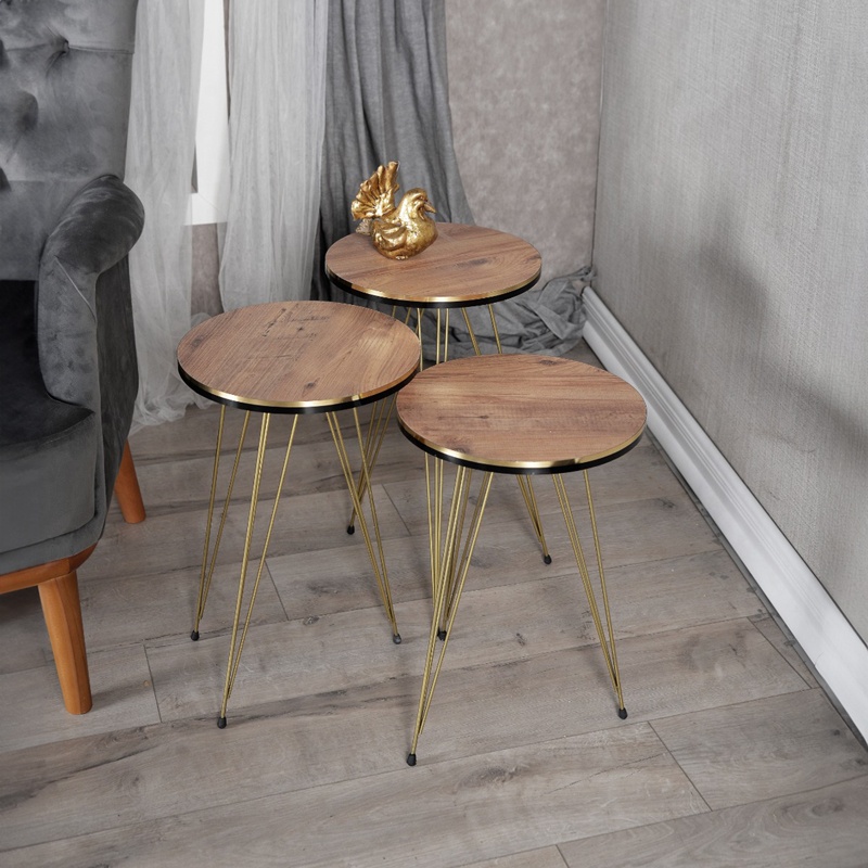 Set 3 Masute Laterale Model Wakmi, Marmorat/Auriu - 1 | YEO