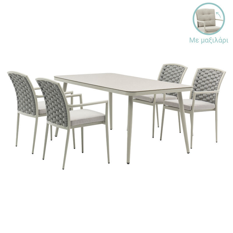 Set de gradina masa si scaune 5 bucati Ecco-Moritz aluminiu gri-textilena bej 160x90x75cm