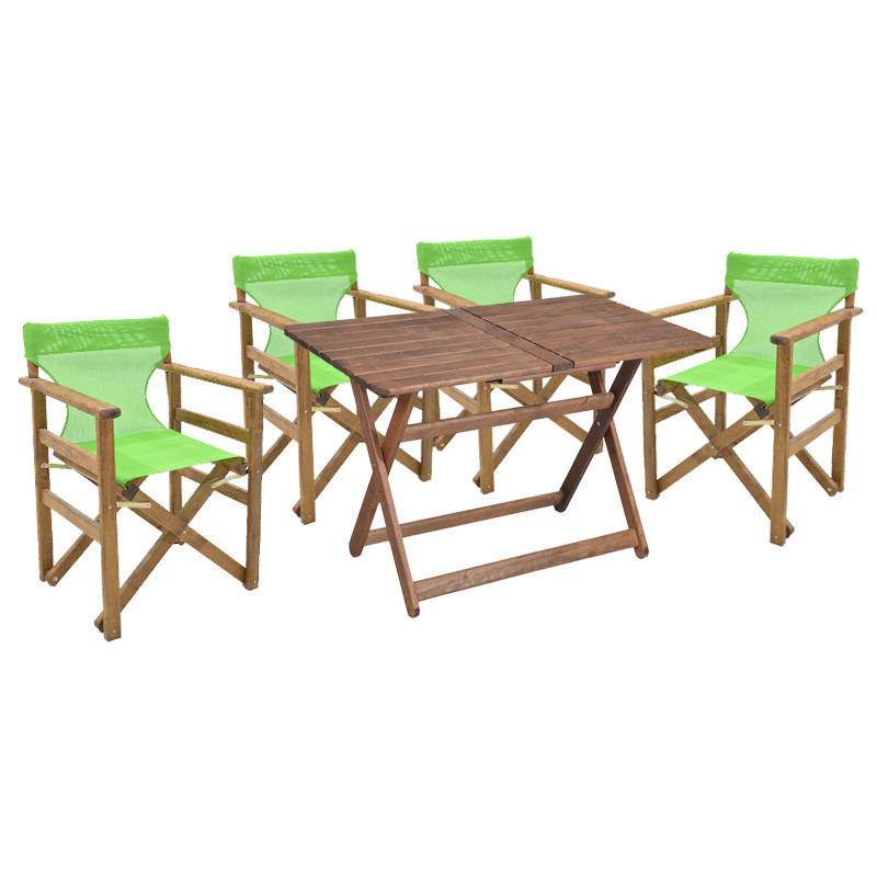 Set de gradina masa si scaune Retto 5 bucati din lemn masiv de fag culoarea nuc-verde deschis 120x75x71cm