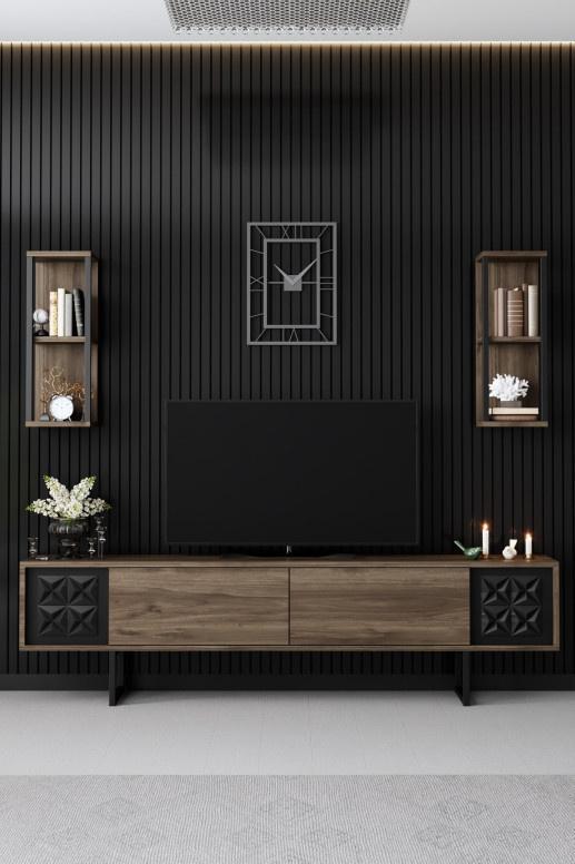 Set de mobilier pentru living Black, Nuc- Negru - 2 | YEO