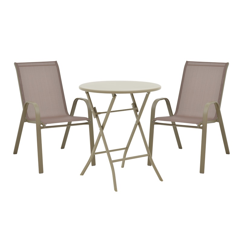 Set masă și scaune de exterior, 3 Piese, Model Albero-Calan, Champagne, D60x70 cm