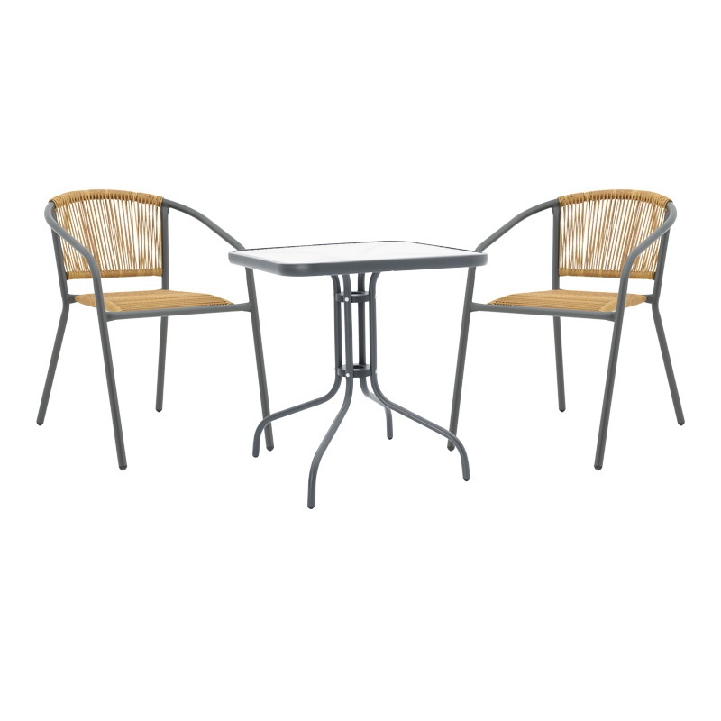Set masă și scaune de exterior, 3 Piese, Model Watson-Lindaria, Antracit/Natural, 70x70x70 cm