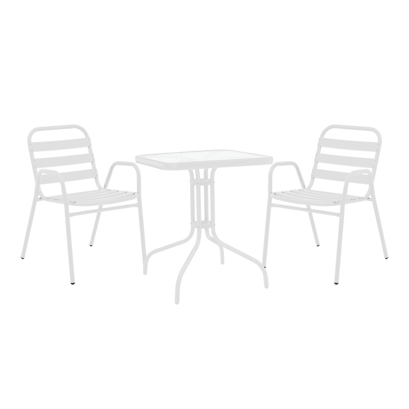 Set masă și scaune de exterior, 3 Piese, Model Watson-Sussie, Alb, 70x70x70 cm