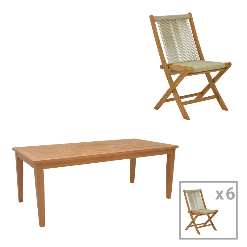 Set Masa si Scaune de Exterior, 7 Piese, Model Banou-Mady, Natural, 200x100x75 cm