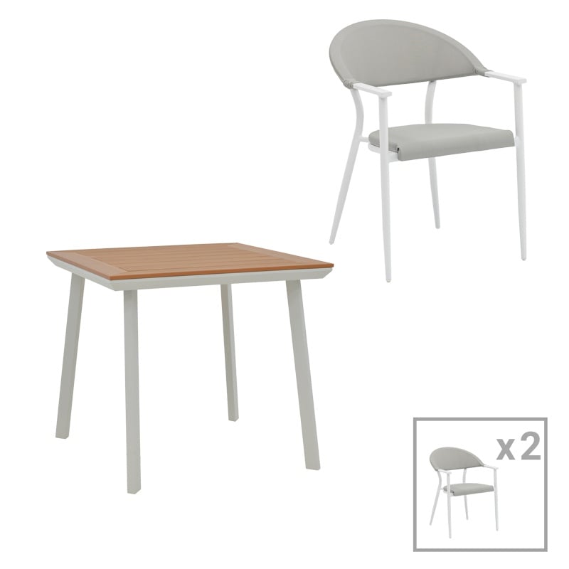 Set Masa si Scaune de Gradina, 3 Piese, Model Synergy-Pino, Natural/Alb, 80x80x74 cm