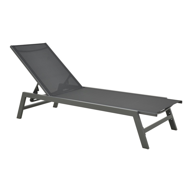 Șezlong din aluminiu si textilenă Model Boka, Gri închis, 60x192x31 cm