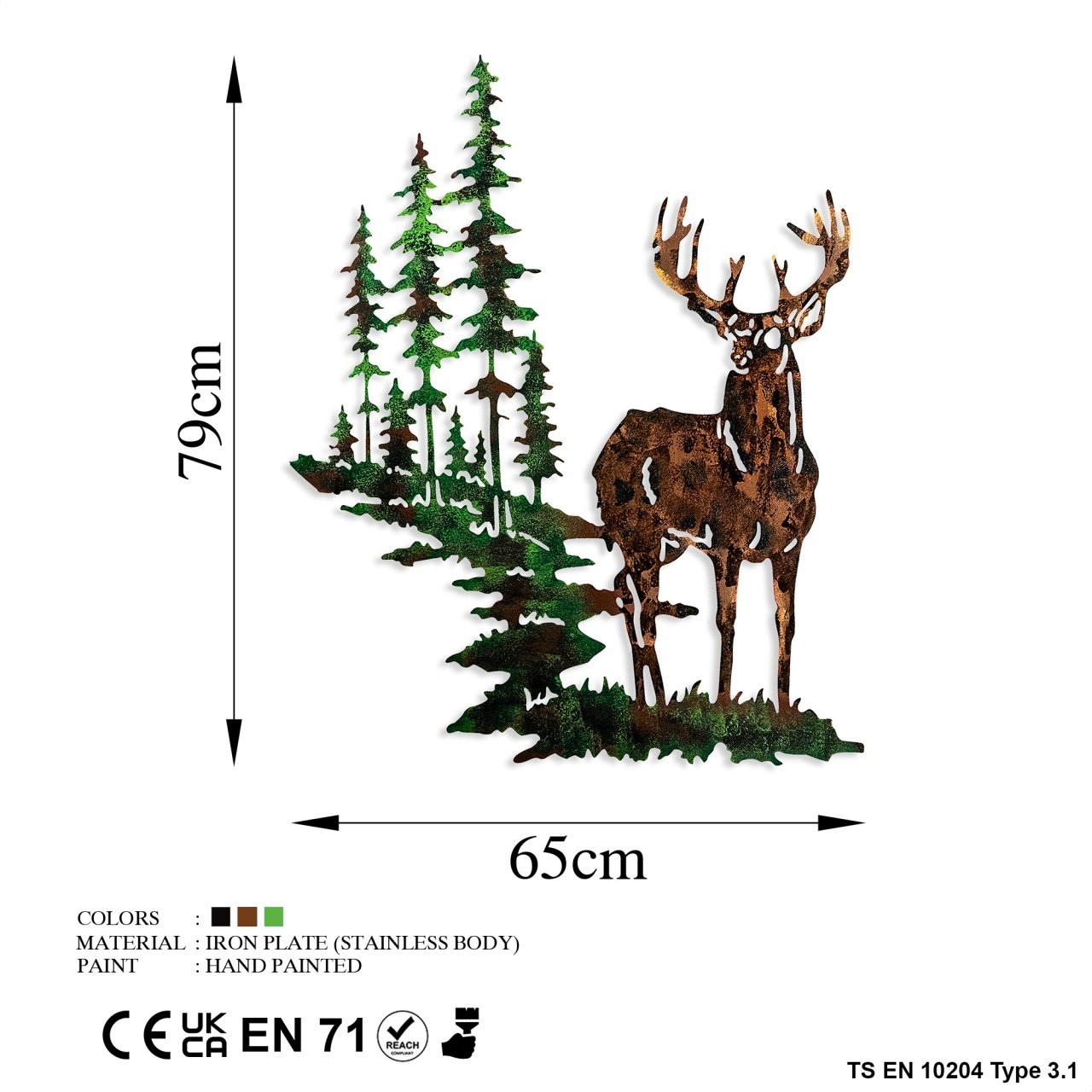 Tablou metalic Deer Multicolor 65x79 cm