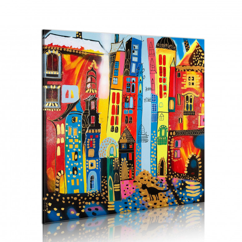 Tablou pictat manual - Magic street 80x80 cm