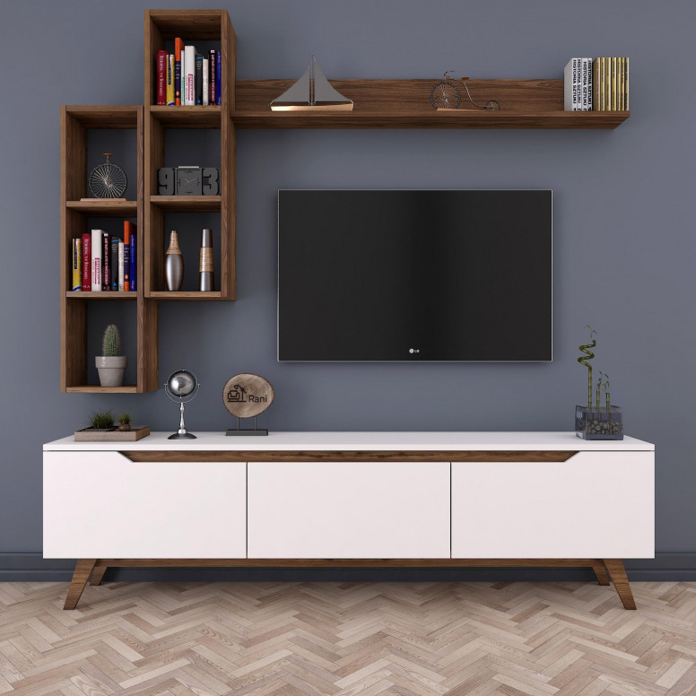 Ansamblu Comoda TV M16-804 Alb-Walnut